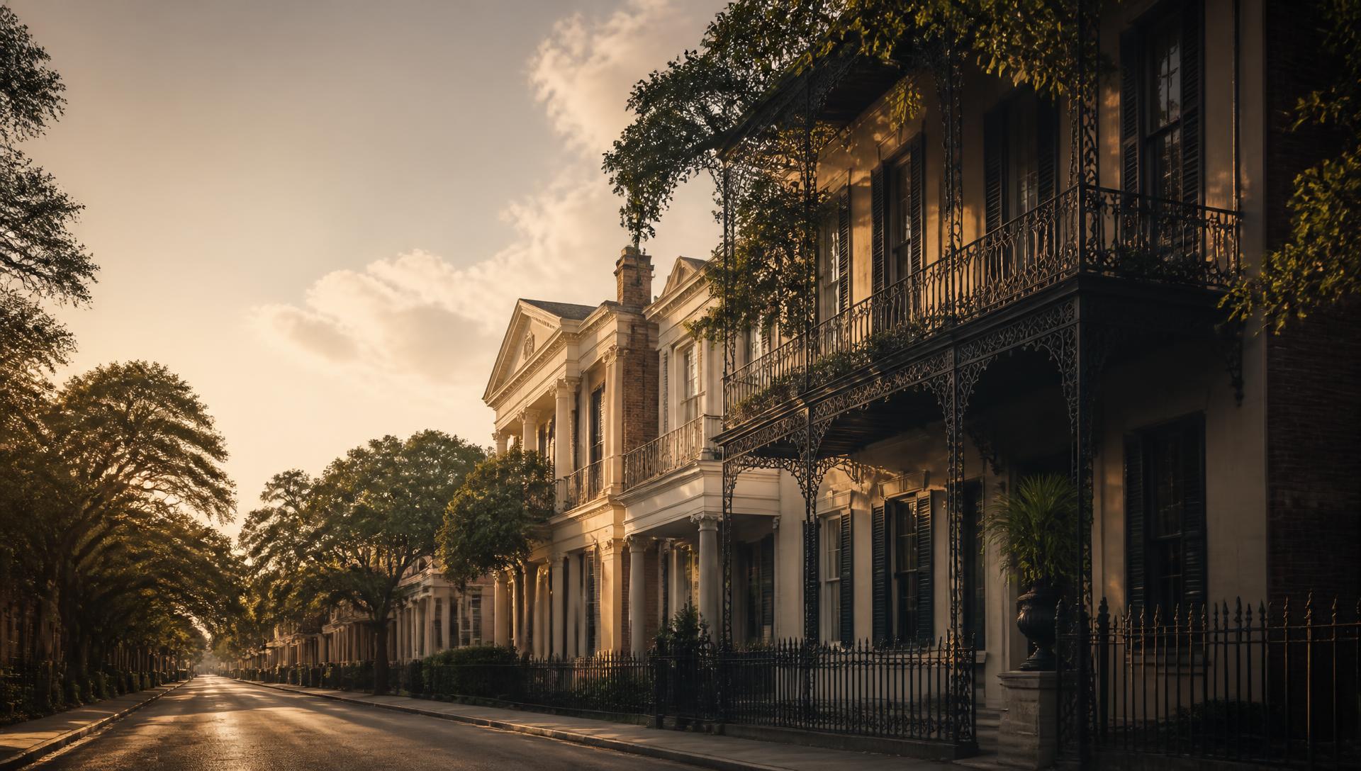Historic New Orleans street at golden hour